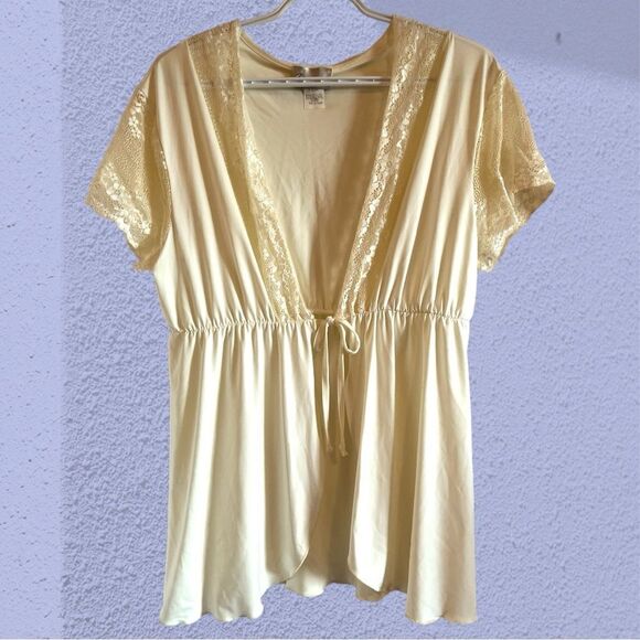 Vintage Sweaters - Vintage lounging pajama cardigan lace tie front